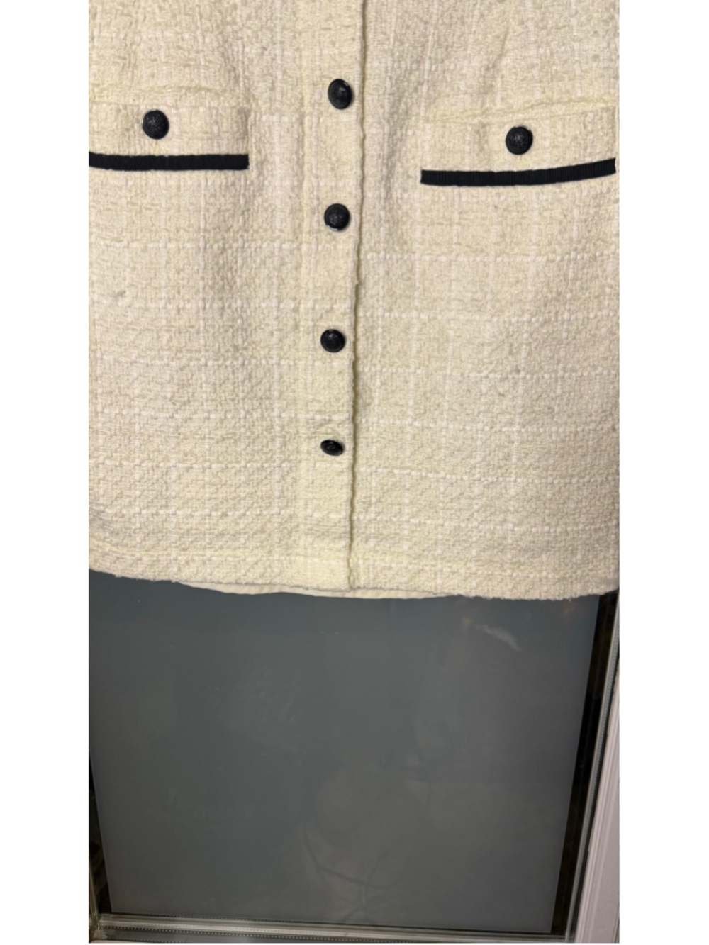 LOFT Textured Tweed Button-Front Dress Cream Black - Picture 9 of 11